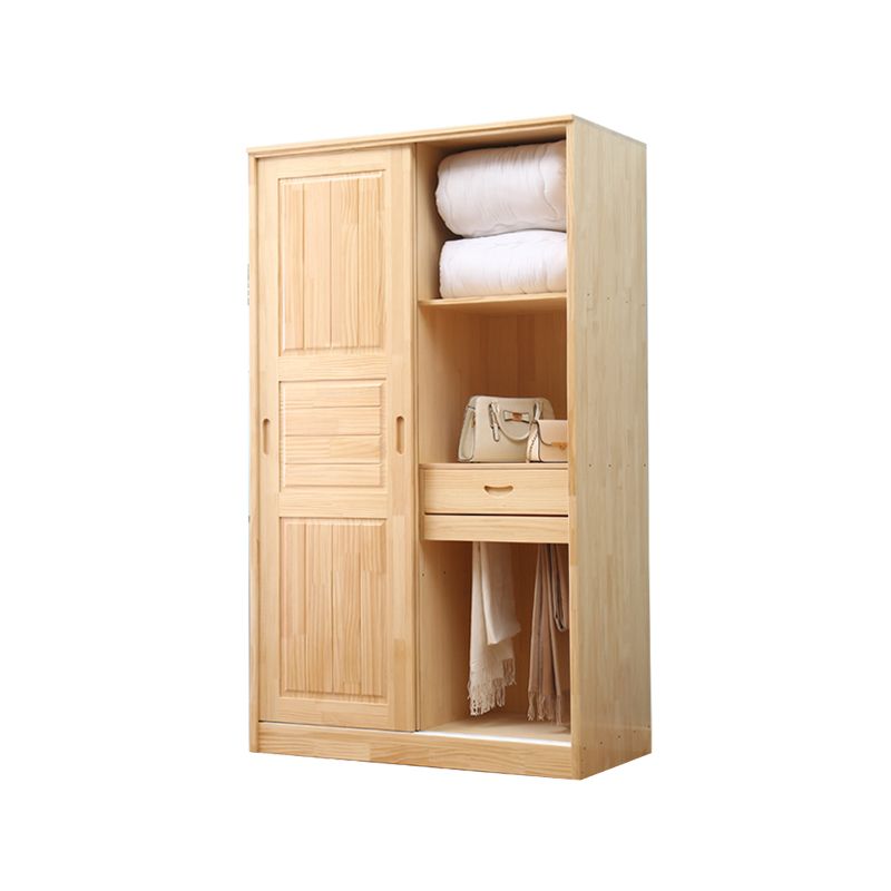 Modern Freestanding Wardrobe Pine Solid Wood Wardrobe with Drawer