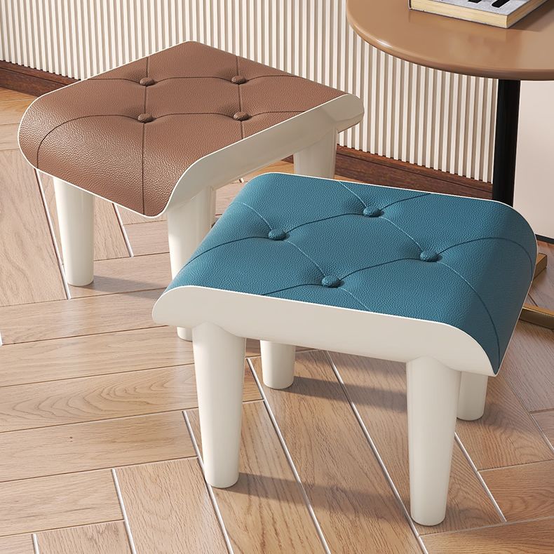 Contemporary Ottoman Faux Leather Acrylic Frame Tufted Rectangle Ottoman