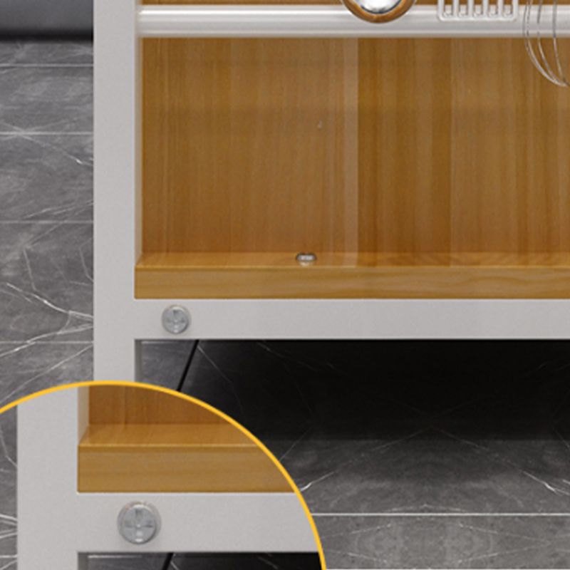 Modern White Faux Marble Top Kitchen Island Metal Frame Prep Table