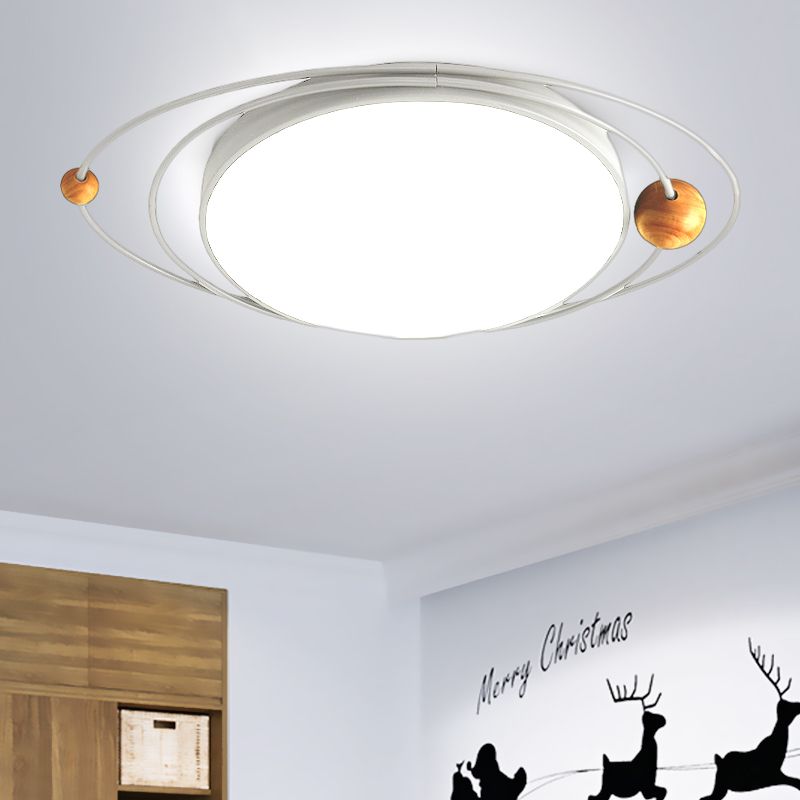 21"/26"/31" W Round Ceiling Lamp Nordic Acrylic LED Gray/Green/White Flush Light with Planet Design, Warm/White/Natural Light