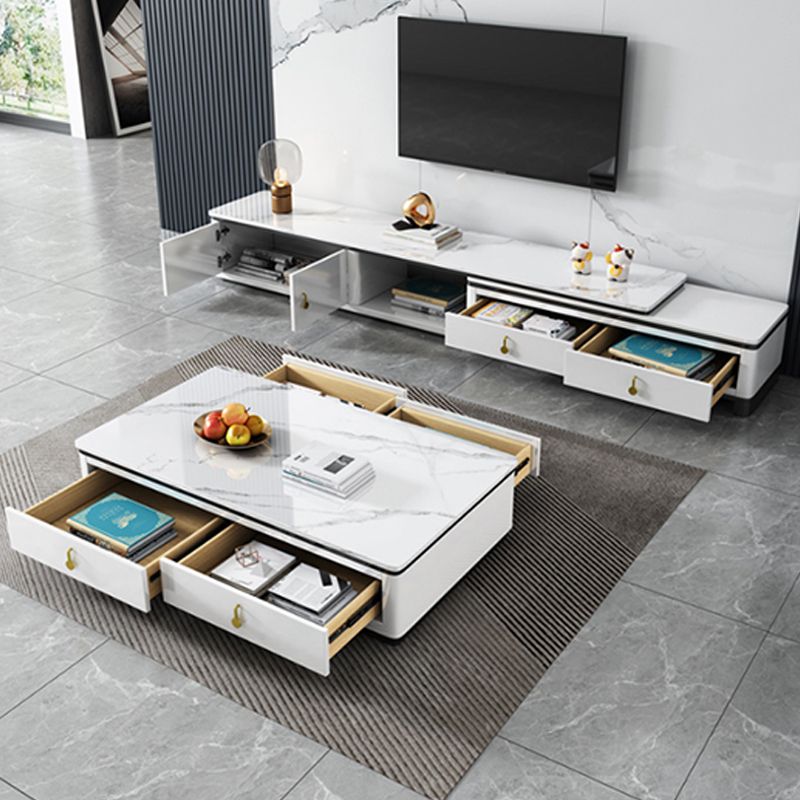 Stone Rectangular Coffee Table with Drawers 15.75" H 1 Single Cocktail Table