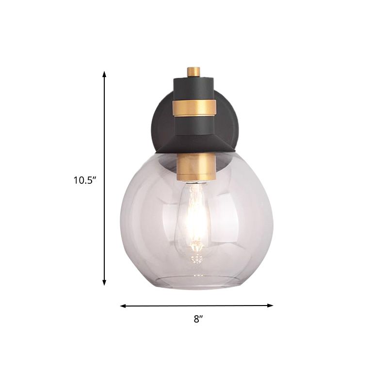 Cilindro de iluminación de pared de pared negra de vidrio transparente/semicírculo/lámpara industrial cuadrada de 1 luz, 6 "/8" de ancho