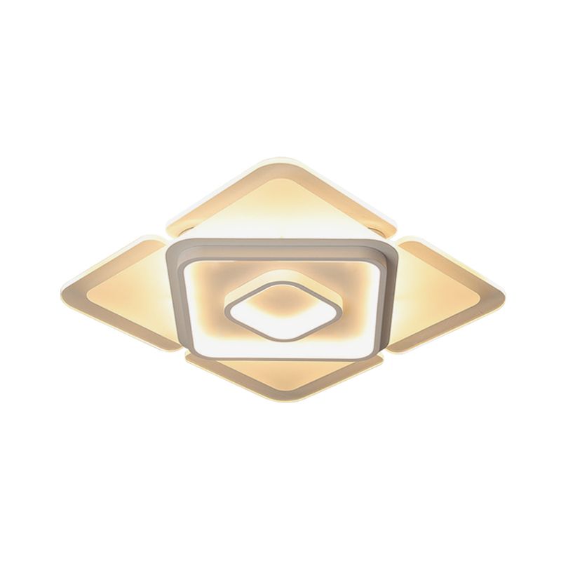 16"/19.5" W LED Bedroom Flush Lamp Contemporary White Flushmount with Square Acrylic Shade in White/Warm Light