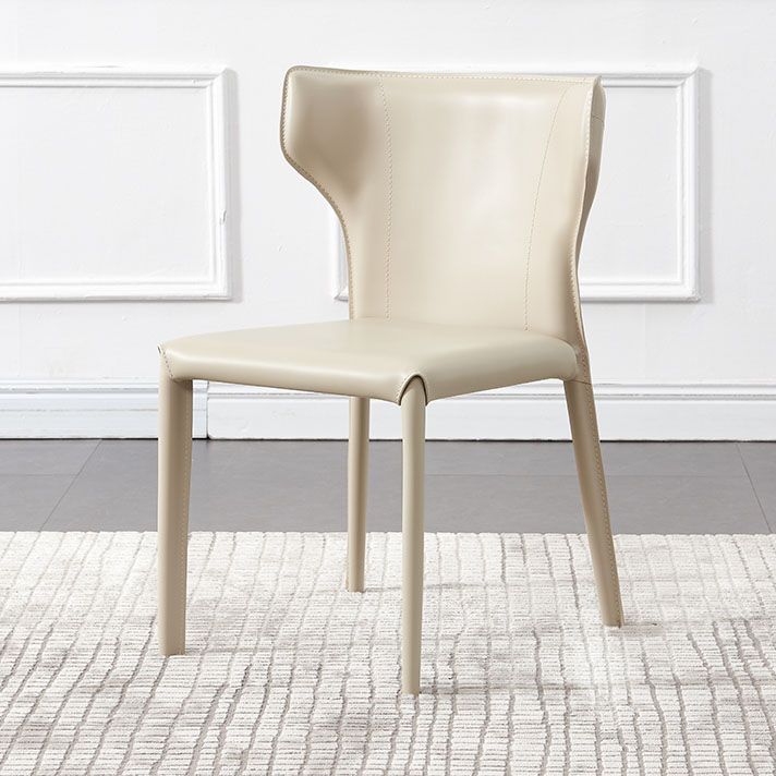 Contemporary Leather Dining Chair Wingback Side Furniture in Matte Finish for Home