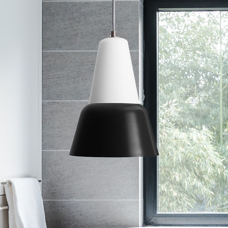 Cone Hanging Light Fixture Macaron Metal 1 Head 6.5"/10.5" Height Pink/Blue/Black Pendant Ceiling Light