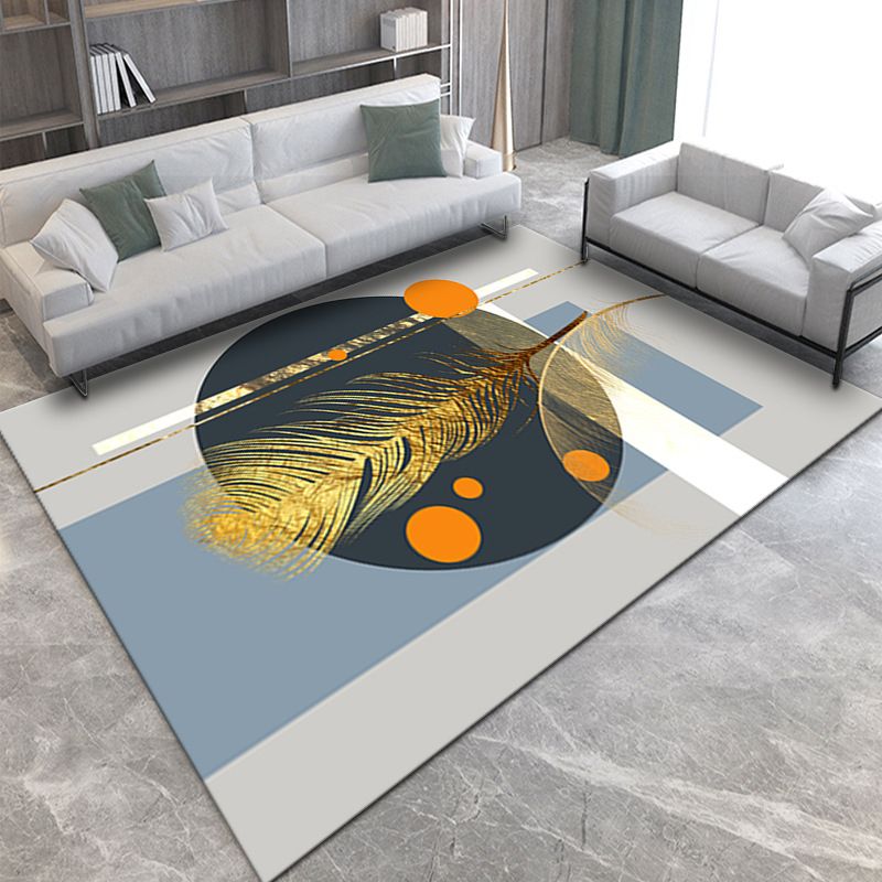Wealthy Modern Rug Gold Graphic Indoor Rug Washable Rug for Drawing Room