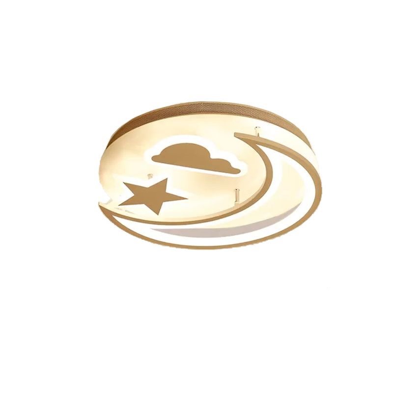 Metal Moon and Star Flush Ceiling Light Kid Bedroom Cartoon Ceiling Lamp in White Finish