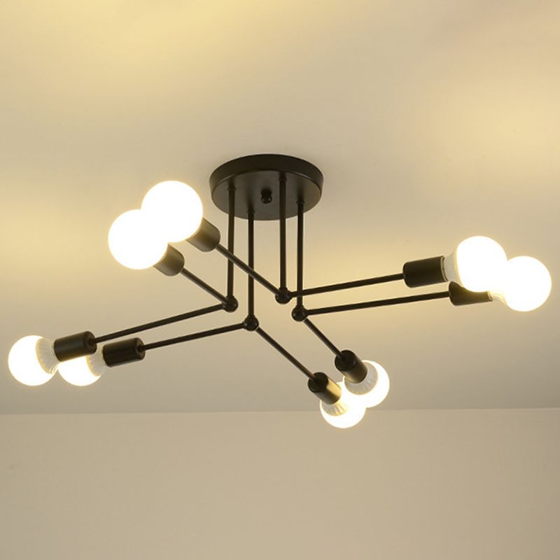 Multi-Lights Industrial Style Ceiling Light Open Bulb Iron Lamp Post Semi Flush-mount Lighting Fixture