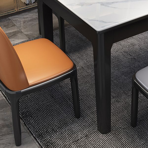 Rectangle 4 Legs Table Mid-Century Modern White Tone Fixed Table of Sintered Stone
