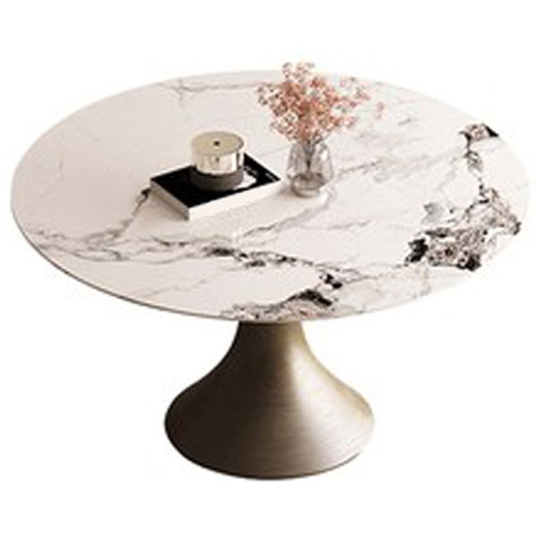 Sintered Stone Top Dining Table without Turntable Luxury Round Table with Metal Pedestal