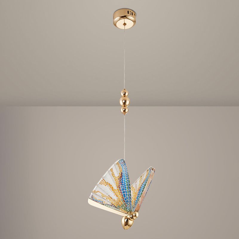Butterfly Acrylic LED Pendant Lamp Artistic Gold Finish Hanging Lamp for Dining Room