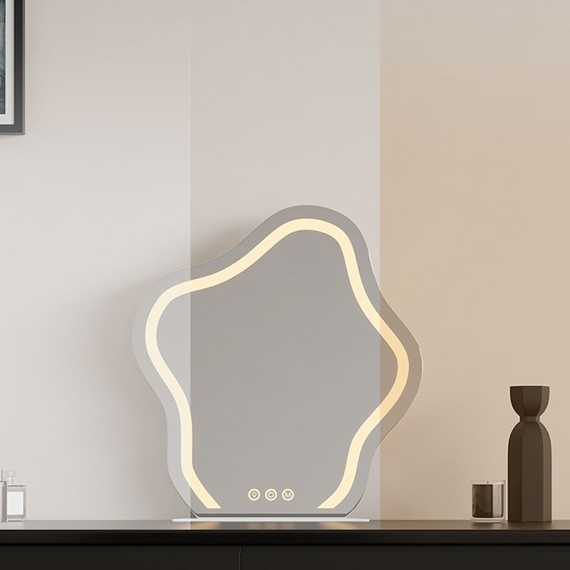 Wood Standing Makeup Vanity Set Lighted Mirror Makeup Vanity