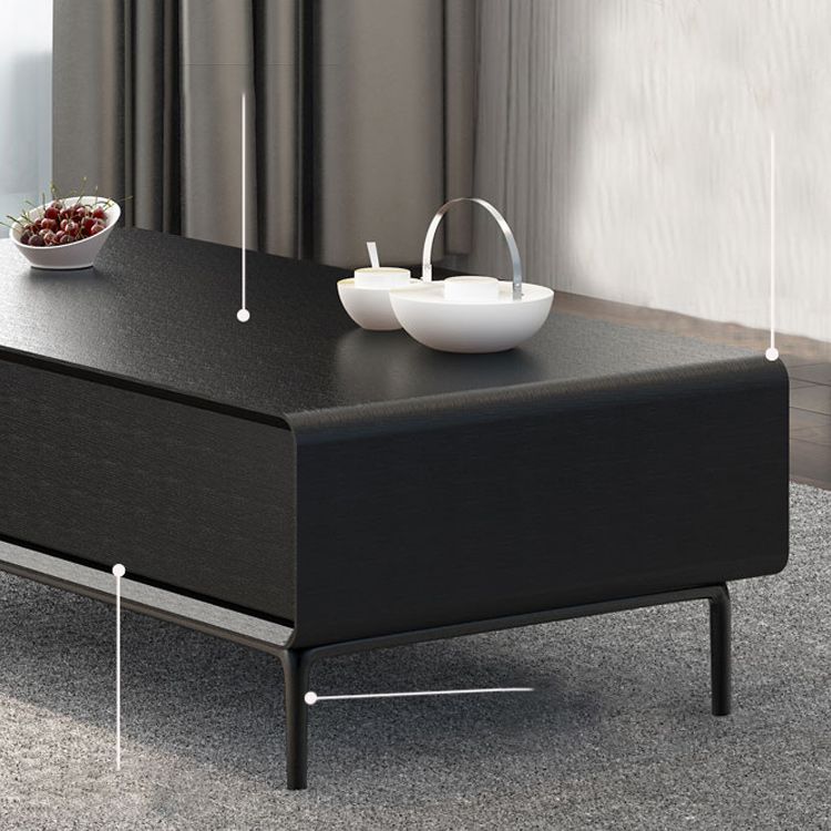 Rectangular Metal 4 Legs Base Design Wooden Table with Drawer Coffee Table