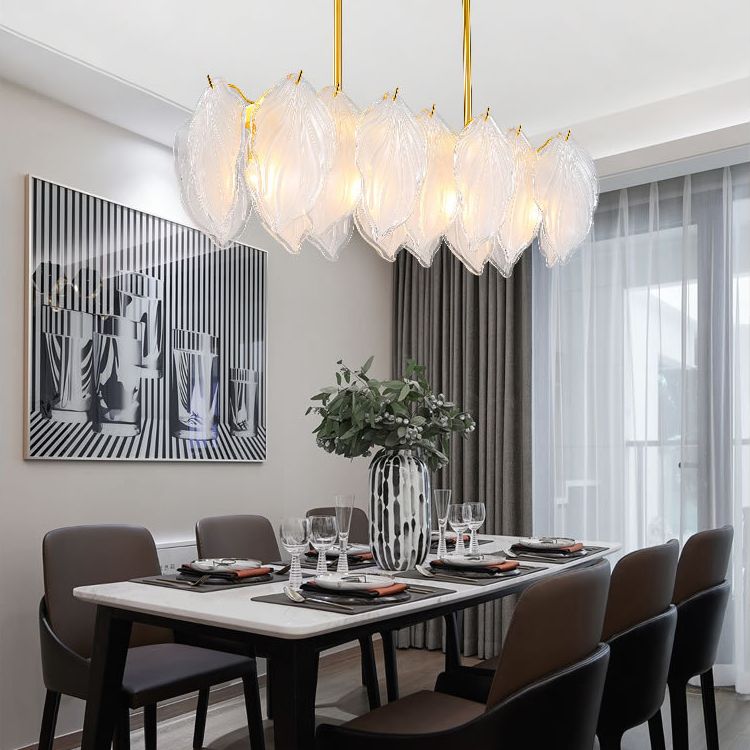 4 Light leaf Island Lights Modern Lighting Chandelier Glass and Metal Island Lamps in Gold