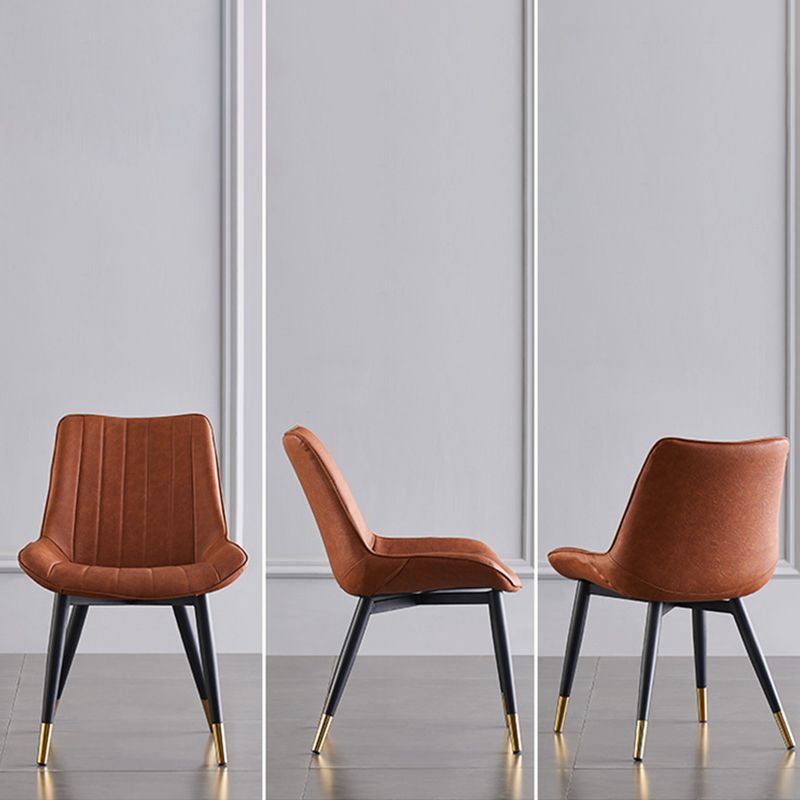 Modern Armless Dining Chairs Solid Back Leather Side Chairs with Metal Legs