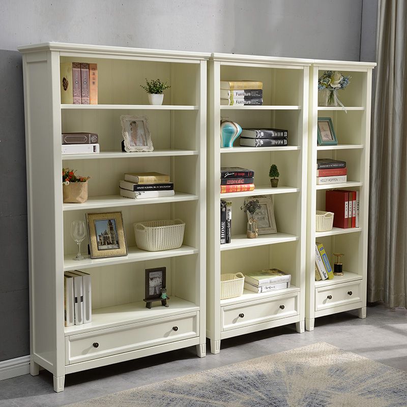 Modern Style Closed Back Bookcase Standard Wooden Bookshelf in White