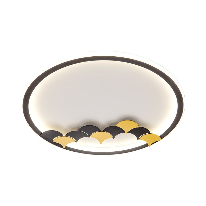 Simple Round/Square Ceiling Flush Acrylic LED Corridor Flush Mount Lamp with Leaf/Geometric Design in Black