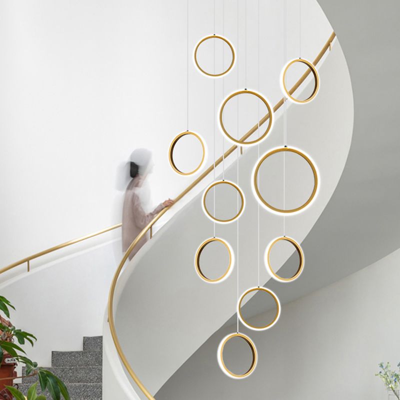 Metallic Halo Multi Pendant Light Minimaliste de suspension à LED dorée minimaliste pour escalier