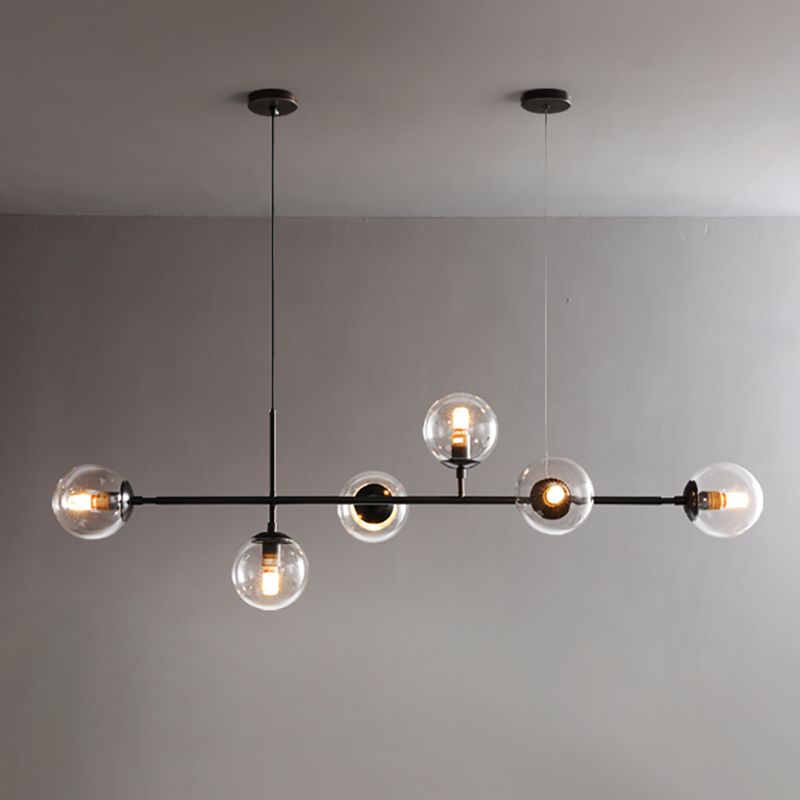Modern Copper Island Lights Multi-Head Restaurant Hanging Pendant Lamps with Glass Shade