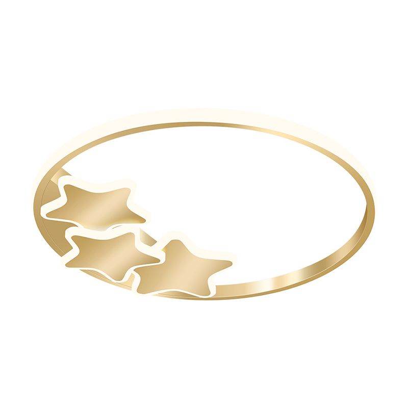 Gold LED Ring and Star Flushmount Simplicity Acrylic Ceiling Mounted Fixture in Warm/White Light