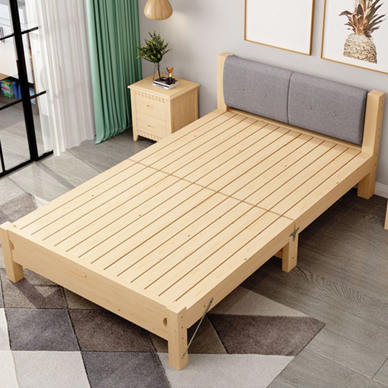 Scandinavian Wood Folding Bed Upholstered Bed Frame with Headboard