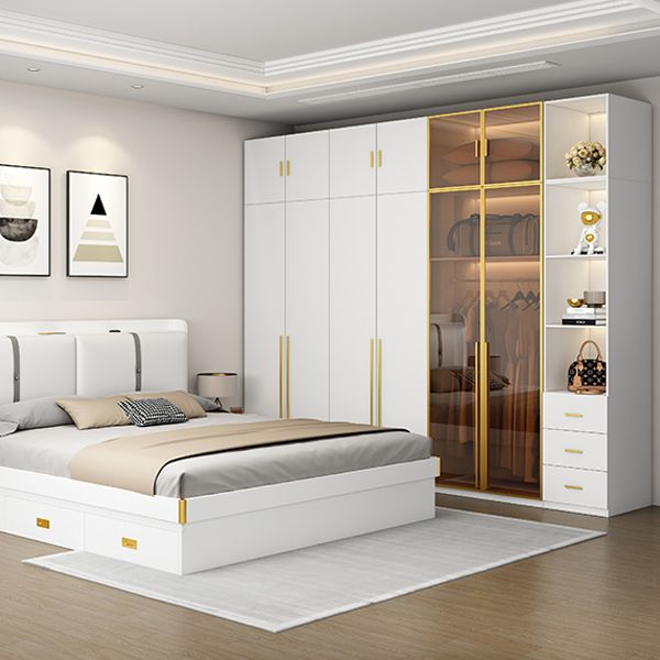 Modern Freestanding Wardrobe Wood Frame Wardrobe with Tempered Glass Doors