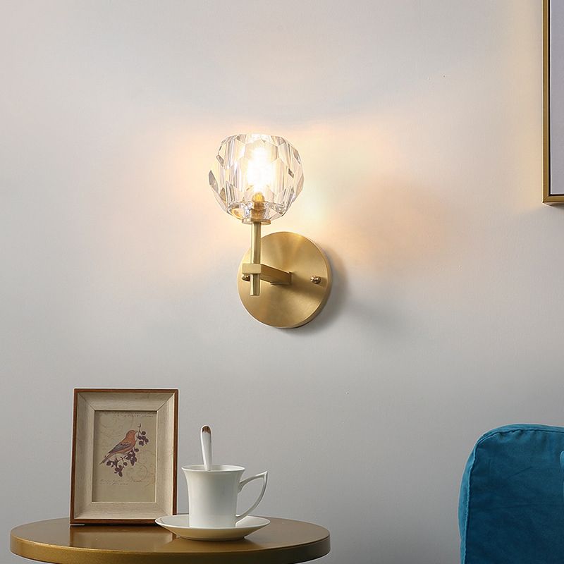 Nordic Brass Wall Light Globe Gold 4.5" Wide Wall Sconce with Crystal for Living Room