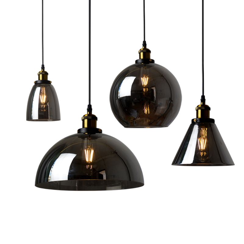 Glass Shade Pendant Lighting Industrial Style 1-Light Dining Room Drop Lamp in Black