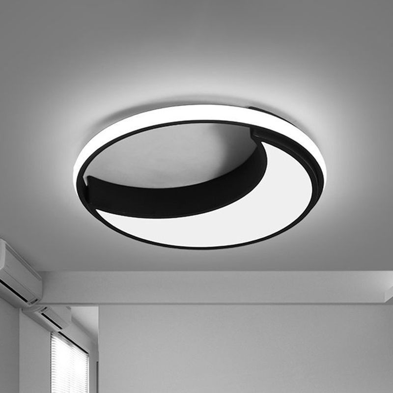 16.5"/19.5" Wide Moon Ceiling Light Fixture Minimalist Metal Black/White LED Flush Mount Lighting, Warm/White/Natural Light