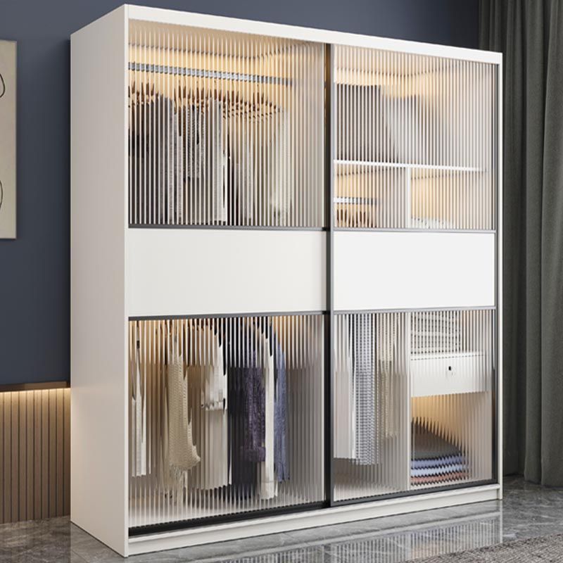 Contemporary Style Wardrobe Glass 2-Door Wardrobe Closet with Shelves