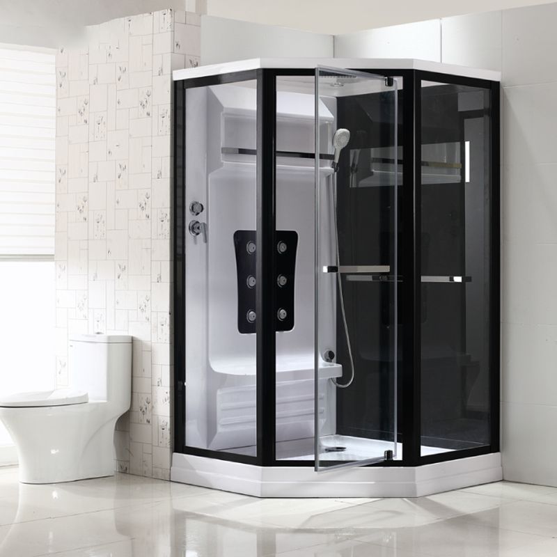 Neo-Angle Shower Stall Clear Tempered Glass Shower Enclosure With Shower Floor