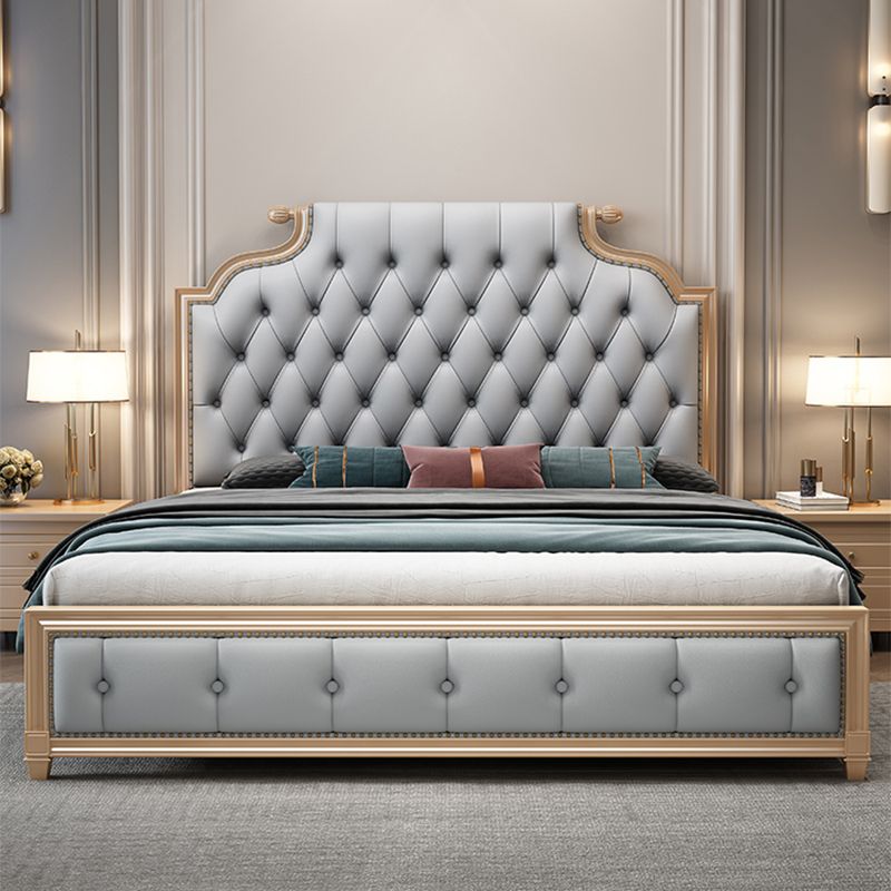 Glam wood Bed Frame Tufted Faux Leather Standard Bed with Headboard