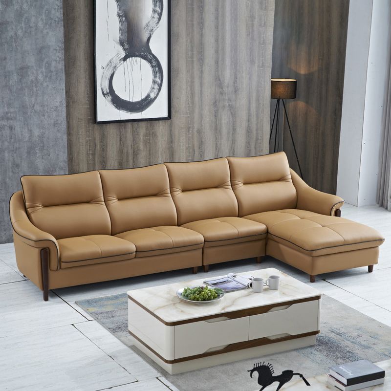 Nordic Style Sofa Bed Leather Material Sloping Armrest Cushioning Back Sofa