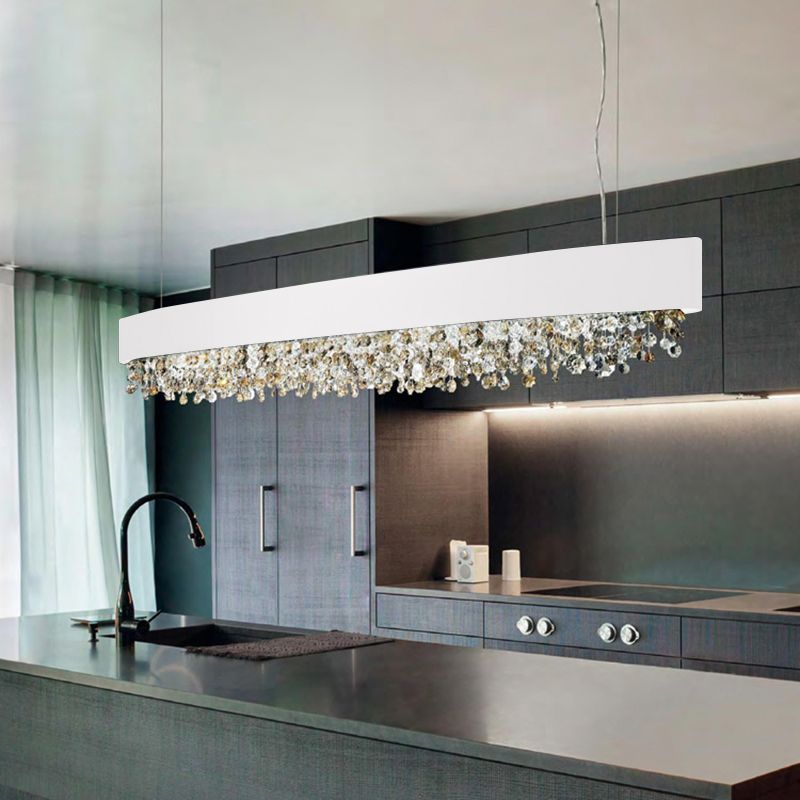Metal and Crystal Kitchen Island Fixture Linear Ceiling Pendant Fixture