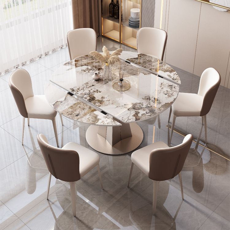 Simplicity Style Round Dining Table Stone Drop-Leaf Home Furniture