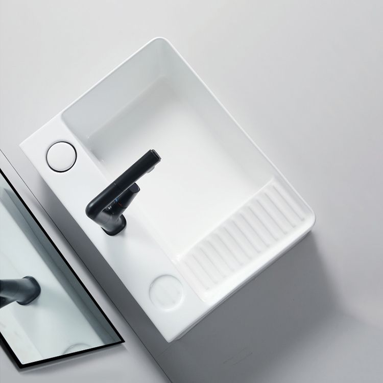 Modern Bathroom Sink Porcelain Rectangular Vessel Lavatory Sink with Pop-Up Drain
