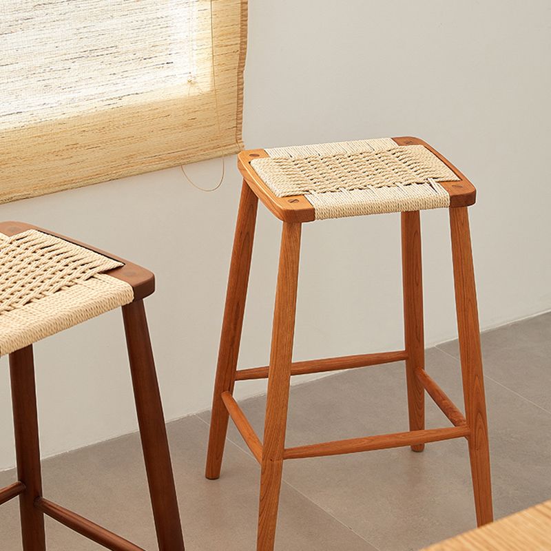 Contemporary Cherry Solid Wood Backless Bar Stool with Footrest