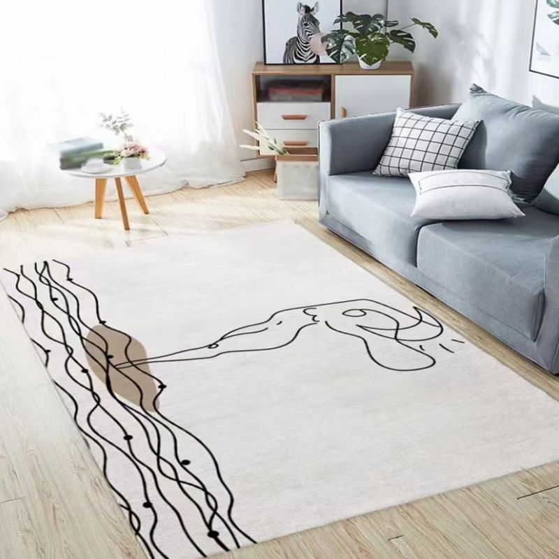 Orange Modern Rug Polyester Abstract Print Rug Stain Resistant Rug for Drawing Room