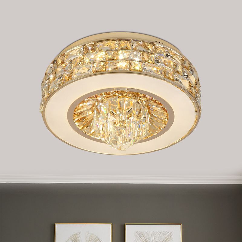 Crystal Round Flushmount Light Contemporary LED Dining Room Ceiling Mounted in Gold