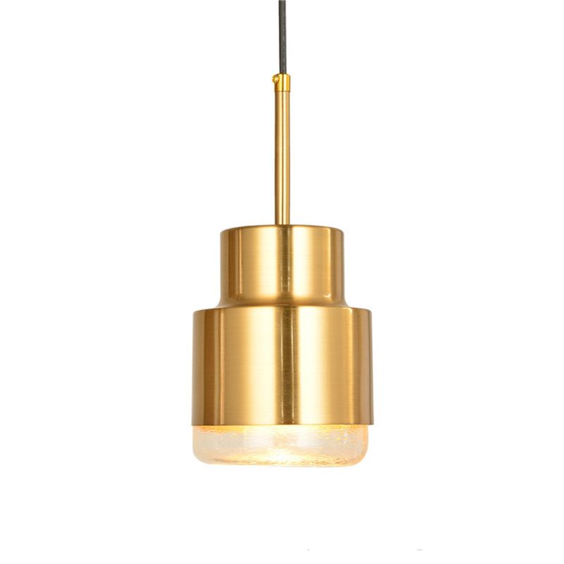 Electroplated Gold Postmodern Metal Hanging Light Glass Shade Single Bulb Cylindrical Pendant Lamp