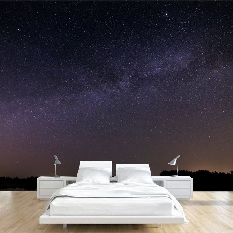 Serenity Night Lake Landscape Mural for Bedroom Starry Sky Wall Decor, Optional Size