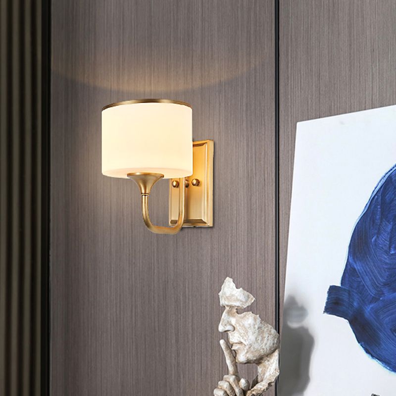 Messing Trommelleuchte Leuchte Kolonialstil Opalglas 1 Lampe Indoor -Wandhalterung Lampe