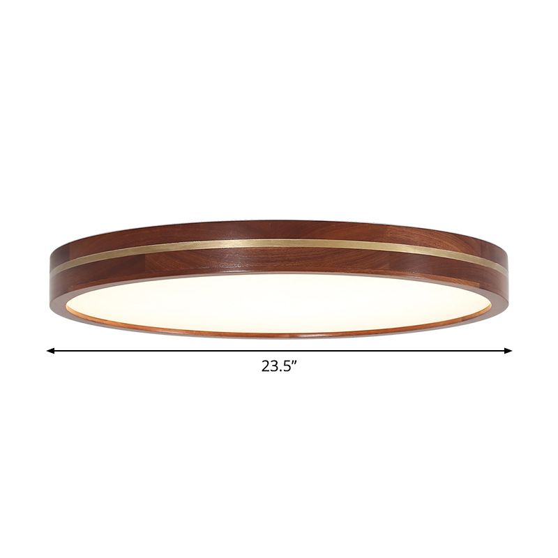 15 "/ 19" / 23,5 "W bois rond encastré moderne LED brun plafonnier avec abat - jour intérieur en acrylique
