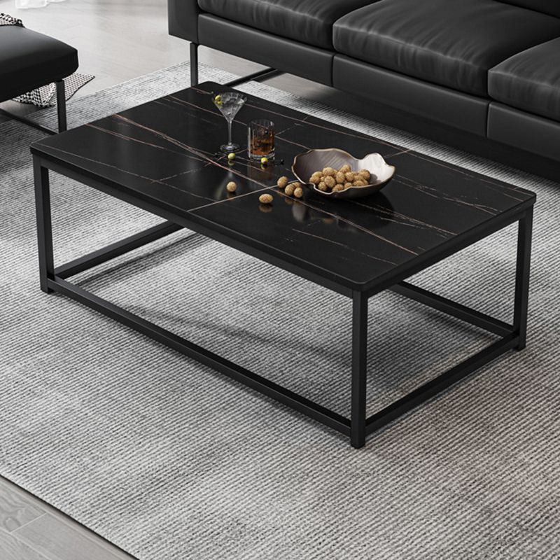 16.5"H Modern Rectangular Wooden Coffee Table Steel Frame Accent Table