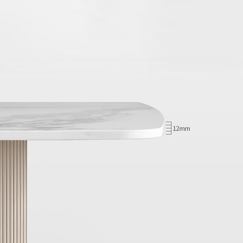 Ovale dubbele voetstuk glamour eettafel witte tint vaste tafel met gesinterde steen