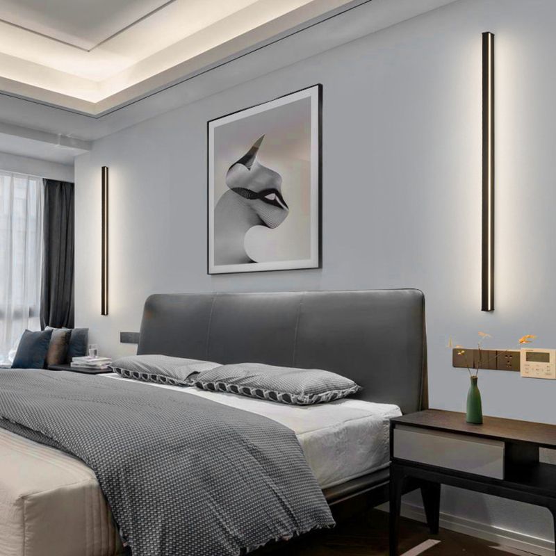 Zeitgenössischer Stil linearer LED -Wandlampe Metall 1 Licht Wandleuchte in Schwarz