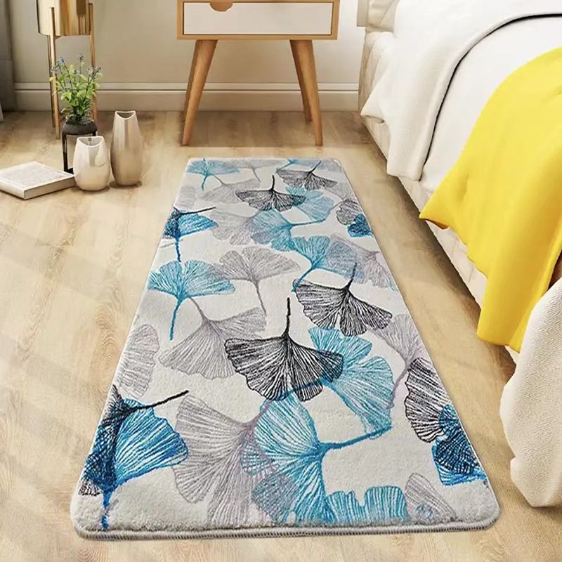 Blue Apricot Leaf Carpet Polyester Minimalist Carpet Washable Carpet Living Room