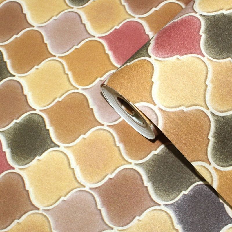 Moroccan Mosaics Tile Wallpaper Yellow-Green Moisture Resistant Wall Covering for Home