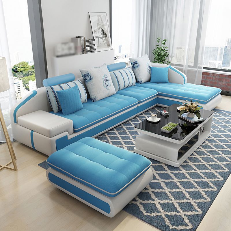 L-Shape Sofa Pillowed Back Cushions Square Arm Sectionals for Four People