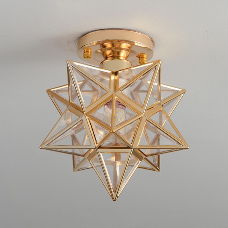 Glass Semi Flush Mount Light Star Shape Vintage Semi Flush Ceiling Light